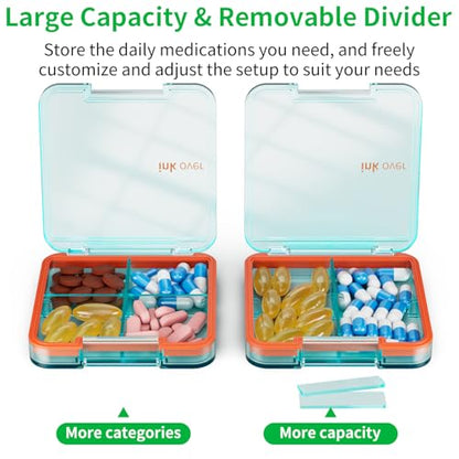 Small Pill Box, Travel Pill Organizer, Small Pill Case, Pill Container for Purse 4 Compartments, Daily Compact Travel Medicine Holder for Vitamins Medication (Blue) - color: Blue