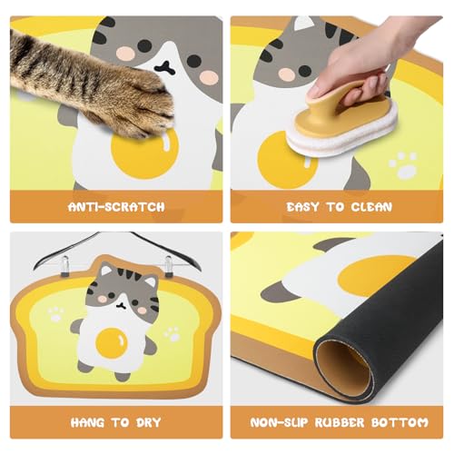 Yellow Cat Food & Water Mats - Absorbent Pet Feeding Placemats, 17.7 * 12 inch - color: Egg, size: Small