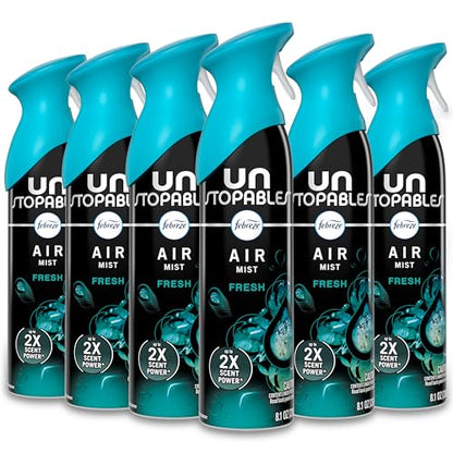 Febreze Air Mist, Air Freshener Spray, Odor Fighting Room Spray, Deodorizer for Home Bathroom Kitchen Office Apartment Dorm Room Classroom, Unstopables Fresh Scent, 8.1oz (Pack of 6) - style: Unstopables Fresh