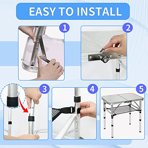 Small Folding Table with Storage Net, 24" x 16" Portable Foldable Camping Table with 3 Adjustable Height, White Metal Table for Beach, Patio, BBQ - size: S[24"*16"*24"]