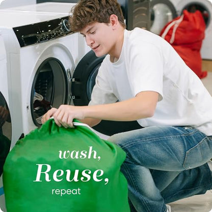 Handy Laundry Nylon XL - Large Capacity with Locking Drawstring, Machine Washable, Fits Laundry Baskets or Hampers, Holds 3 Loads of Clothes - Green (Pack of 2) - color: Green