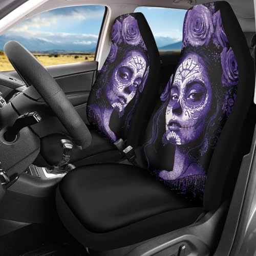 Bulopur Day of The Dead Girl Car Seat Covers Full Set Halloween Car Decor Vehicle Bucket Cushion Protectors Stretchy Cloth Removable Auto Seat Covers & Accessories - color: Day of the Dead