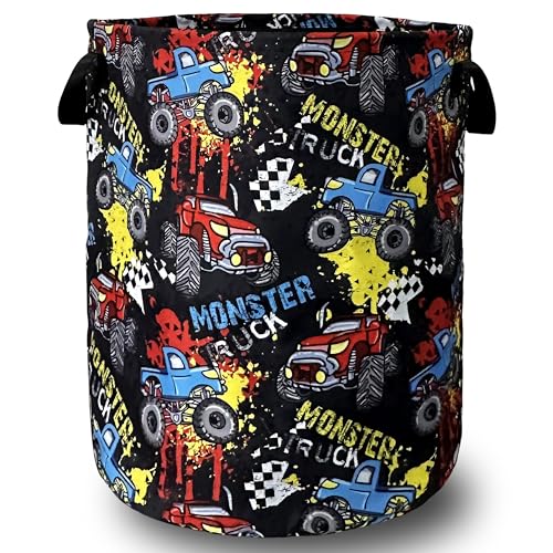 Funny Cars Printed Laundry Basket Foldable With Handles Tote Bag Oxford Cloth Colorful Laundry Hamper Clothes Storage Bucket Toy Organizer 18.9"x16.5"For Bathroom/Laundry/Bedroom - color: Funny Abstract Cars Print