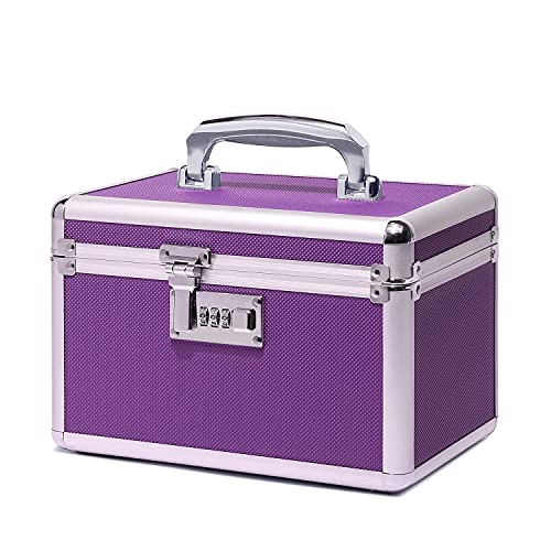 Locking Medicine Box with Portable Storage Case, 10.2''x 6.8''x 6.8'', Childproof Medication Lock Organizer, Lockable Box for Money, Documents & Meds (Purple/Small) - color: Purple/Small