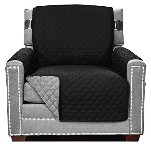 Sofa Shield® Couch Armchair Covers for Dogs, Reversible Furniture Protector with Strap, Stain and Tear Resistant Cushion Cover, 23 inch Seat, Machine Washable Slipcover Pets, Cats, Black Gray - color: Black/Gray, size: Small Chair