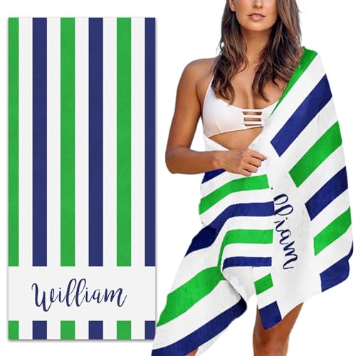 MeMoShe Personalized Beach Towel with Name Custom Microfiber Kids Beach Towels Sand Free Quick Dry Pool Towel Blanket Stripes Print Beach Towels for Adults 30x60 Inch - color: Multi-color 21