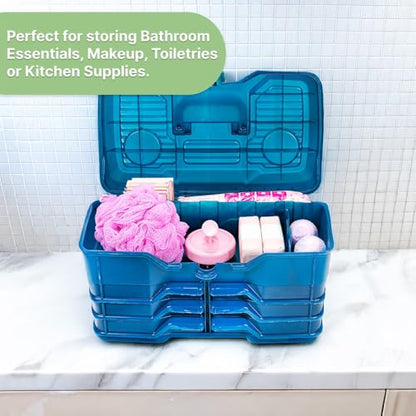 Best Kept | Bathroom Storage Case | Portable Travel Toiletry Case | Shower Lidded Caddy | Travel Toiletry Train Case | Navy Blue - color: Navy Blue