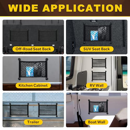 BUMBEE Mesh Cargo Net, Envelope Netting, Elastic Pocket Pouch Bungee Organizer for Car Seat Back RV Wall Trunk, Hooks & Screws Included(17.7'' x 9.8'') - size: 17.7'' x 9.8''