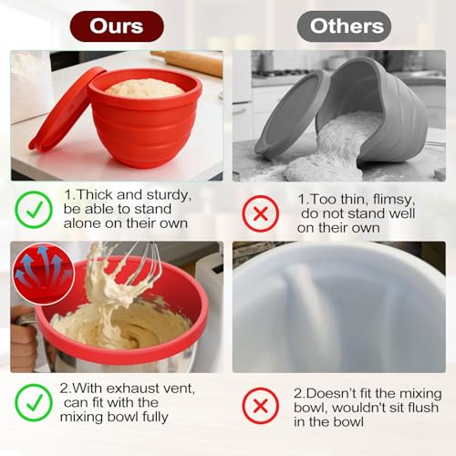 Silicone Bowl Liners for KitchenAid 5 Qt Tilt-Head Stand Mixer, Silicone Mixing Bowl Insert with Lid & Flour Funnel for Kitchen Aid Accessories and Attachments, Replacement for Kitchenaid Mixers