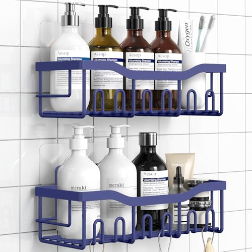EUDELE 2 Pack Shower Caddy, Adhesive Organizer for Bathroom & Kitchen Storage, No Drilling, Rustproof Stainless Steel Shelf Organizer - color: Navy Blue