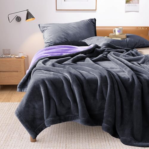 YISURE Waterproof Reversible Blanket for Bed King Size, 90"x80", Stain Proof Leakproof Bed Cover, Washable, Reusable, Protects Beds & Furniture from Spills, Stains & Splashes (Grey/Violet) - color: Grey/Violet, size: 90x80 in