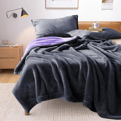 YISURE Waterproof Reversible Blanket for Bed King Size, 90"x80", Stain Proof Leakproof Bed Cover, Washable, Reusable, Protects Beds & Furniture from Spills, Stains & Splashes (Grey/Violet) - color: Grey/Violet, size: 90x80 in