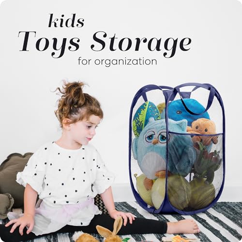 Handy Laundry Collapsible Mesh Pop Up Laundry Hamper 2-Pack – Large Foldable Laundry Basket with Side Pocket, Breathable & Durable, Space-Saving for Clothes, Toys, Travel, Dorm, Bedroom, Blue - color: Blue, 2-PACK