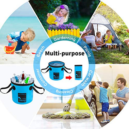 2 Pack Collapsible Bucket 5 Gallon Container Folding Water Bucket Portable Wash Basin for Outdoor Travelling Camping Fishing Gardening Car Washing 20L - color: Blue & Pink