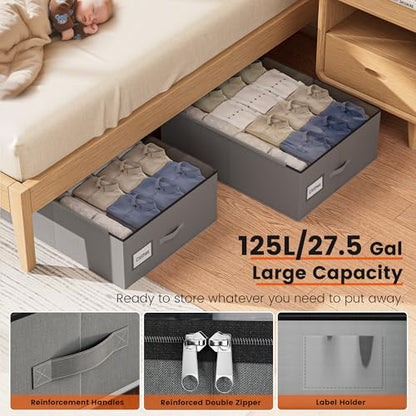 XXXXL 125L Under Bed Storage, Storage Containers with Support & Clear Lid, Support Frame, Underbed Storage Bins for Clothes, Shoes, Blankets, and Toys 2 pack - size: No-wheels-125L-2pack