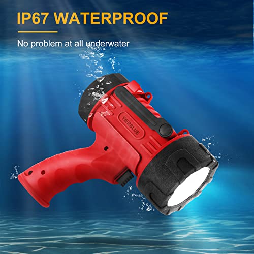 YIERBLUE Rechargeable Spotlight Flashlight with 2000,000 High Lumen LED, IP67 Waterproof Long Running Spot Light searchlight, Impact Resistant Handheld Spotlight with Foldable Stand and Red Lens - color: Red-Pro