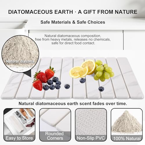 3 PCS Large Stone Dish Drying Mat for Kitchen Counter, Quick Dry Stone Dishes Mats, Sink Faucet Mat, Marble Water Absorbing Diatomaceous Earth Drying Pad for Countertop Tableware, Bottles - color: White Grey Marble