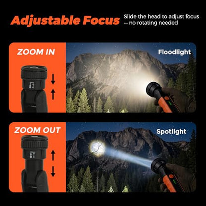 Rechargeable Flashlights High Lumens, LED Flashlight with Zoomable & 180° Swivel Head, 3 Brightness Modes, IP54 Waterproof IK08 Impact-Resistant Magnetic Flashlight for Emergency, Camping, Home Use