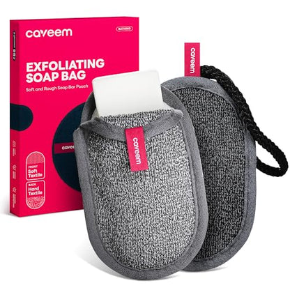 CAVEEM Soap Saver Bag, Rough and Soft Exfoliation Soap Pouch for Bar Soap, Soap Mesh Pocket Bar Holder for Washing Body, Soap Sack Sponge Bag for Shower Bath (2 Pack) - style: Rough and Soft Exfoliation