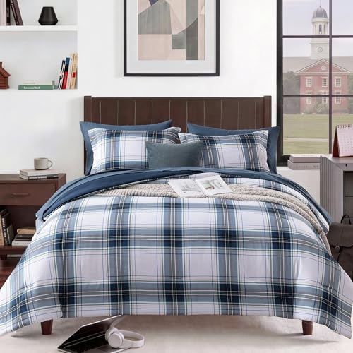 MaiRêve Full Size Plaid Comforter Set Blue White, Classic 7 Pieces Farmhouse Bedding Set, All Season Lightweight Bed in A Bag with Sheets, Pillowcases & Shams - color: Blue White, size: Full