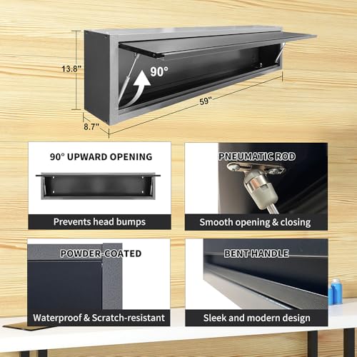 JZD 59 Inches Steel Wall Cabiet, Large Metal Hanging Storage Cabinet with Up-Flip Door, for Garage Utility Room Workshop Office - size: XL-01