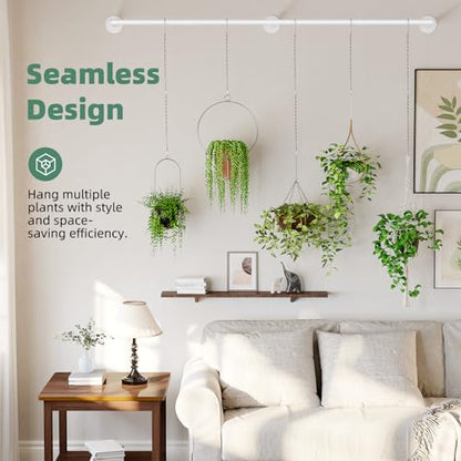 Galood Plant Hanger Indoor with 6 Hanging Chains Hanging Planters for Indoor Plants Hanging Plant Holder Window Plant Shelves White Metal Rod(Pot not Included - size: White 70.8 in