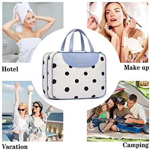 Bosidu Hanging Travel Toiletry Bag,Large Capacity Cosmetic Travel Toiletry Organizer for Women with 4 Compartments & 1 Sturdy Hook,Perfect for Travel/Daily Use/Christmas - color: Polka dot