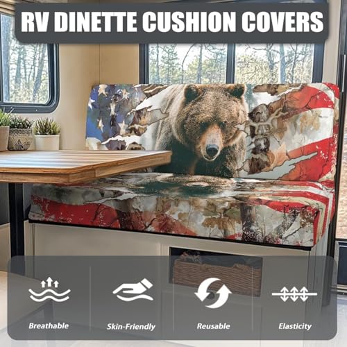Branch Bear RV Dinette Cushions Replacement Covers, RV Stretch Sofa Seat Slipcovers Dinette Booth Set for Travel Trailer Couch - color: Branch Bear