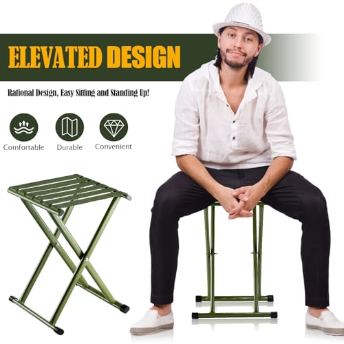 Menkxi 2 Pcs Folding Camping Stool Portable 17.8 Height Stool Lightweight Chair Foldable Camping Seat Hold up to 600 Lbs for Outdoor Walking Hiking Fishing Hunting Travel Gardening, Green