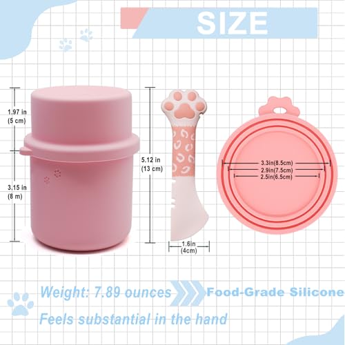 Original Canned Dog Food Storage Container | Wet Food Can Opener Spoon | Silicone Pet Can Lid | BPA Free, Airtight, Dishwasher & Freezer Safe(Pink) - color: Pink