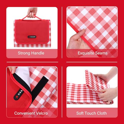 HX&OD Outdoor Picnic Blanket 80"X80" Picnic Mat Extra Large Camping Blanket Beach Blanket Foldable Waterproof Sand Mat Hiking Travel Family Concerts(Red) - color: Red, size: 80”x 80”