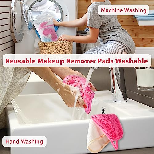 Makeup Remover Cloth, 6" x 6" Make Up Towels Reusable Face Cloth for Washing Face, Makeup Remover Pads Microfiber Face Washcloth with Mesh Bag, Just Water, 12 Pack - color: Green/White/Pink