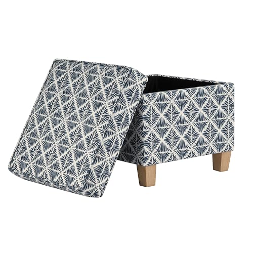 HomePop 18" Classic Square Storage Ottoman - Blue Geometric Pattern - color: Blue Geometric Pattern