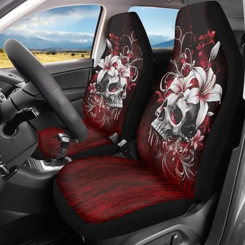 Bulopur Gothic Car Seat Cover Front Seats Only Floral Skull Automotive Accessories Interior Decor Car Seat Protectors for Car Truck SUVs - color: Gothic Floral Skull