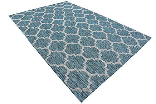 Unique Loom Outdoor Trellis Collection Area Rug (6' 1" x 9' Rectangle, Teal/ Gray) - color: Teal/Gray, size: 6'1" x 9' (Rectangular)