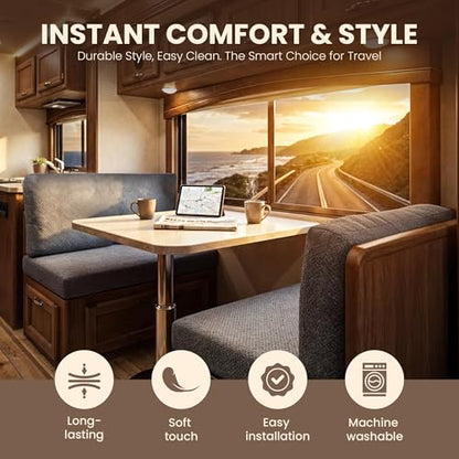 RV Dinette Cushion Covers – Short Backrest (12–16”H x 36–40”L) – 4-Piece RV Booth Seat Cover Set – No-Slip Drawstring Cord-Lock Fit – Washable, Modern Replacement Covers