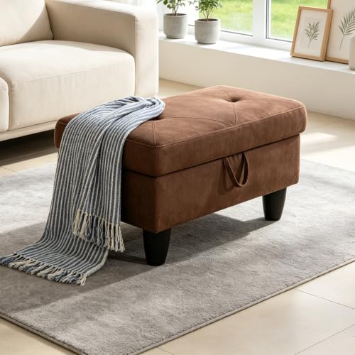 Fabric Storage Ottoman Footstool Bench for Living Room Furniture,28.5" Large Square Foot Rest Stool Coffee Table,Fabric Sofa Chair for Home Decor,Living Room,Bedroom,Apartment,Rv(Dark Brown) - color: Dark Brown Fabric 28.5