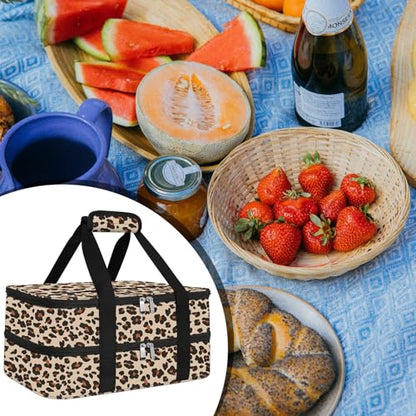 esouler Double Insulated Casserole Carrier Bag Hot & Cold Food Carrier Bag Lasagna Holder Lunch Bag for Picnics, Parties, Travel, Fits 9 x 13 Inches Casserole Dish-Leopard - color: Leopard, size: 16x10x7.2 in