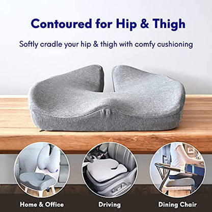 C CUSHION LAB Patented Pressure Relief Seat Cushion for Long Sitting Hours on Office/Home Chair, Car, Wheelchair - Extra-Dense Memory Foam for Hip, Tailbone, Coccyx, Sciatica - Light Grey - color: Gray