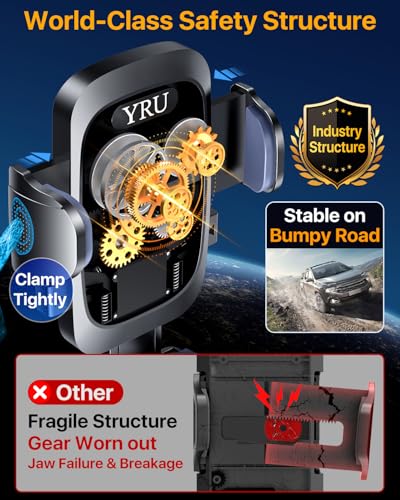 YRU [True Upgrade for Safety] Car Phone Holder Mount [Patent & Military-Grade] Dashboard Cell Phone Holder for Car Vent Windshield Phone Stand for iPhone 17 16 15 14 13 Pro Max Truck Samsung, Purple - color: Purple