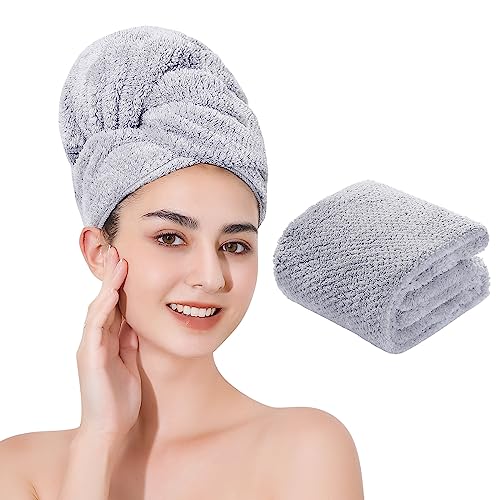 Microfiber Hair Towel Quick Dry Hair Towel Hair Drying Towels Suitable for All Kinds of Hair Ultra Absorbent Long and Thick Hair 20X40inch Grey (1pcs) - color: Grey, size: 40.00" x 20.00"