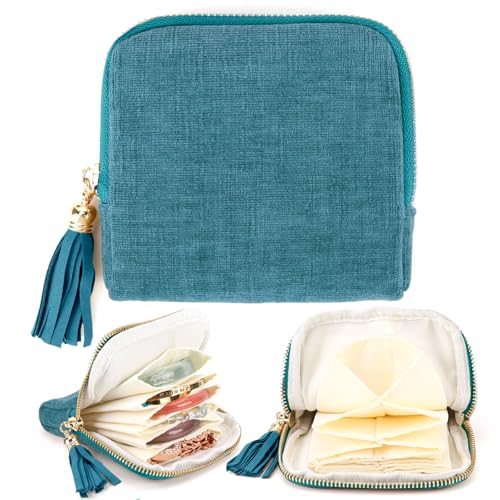 Small Travel Jewelry Case, Portable Soft Jewelry Bags, Organizer Pouch with 6 Compartments Pocket, Anti-Scratch Storage Holder for Bangle Bracelets Earrings Necklace, Women Gifts, Peacock Green - color: Peacock-green