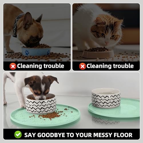 Comtim Waterproof Dog Food Mat - 2 Pack Silicone Pet Food Mat Dog Food Bowl Mats Cat Water Mats Eating Tray, Non-Slip Pet Placemat with Lip for Messy Drinkers to Protect Floor,Mocha Green 11" - color: Mocha Green