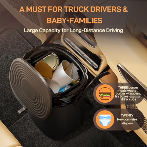 Waretary Trash Can for Car Garbage: Leakproof Silicone Car Waste Bin w/Lid for Drivers and Passengers; 2 Gallon Garbage Container for Vehicle, Sedan, SUV, Van, MPV & Truck (Black) - color: Black