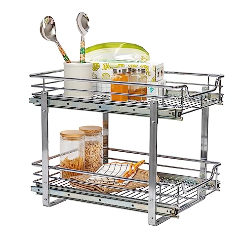 Household Essentials Chrome-Plated Steel Dual-Tier Slide-Out Organizer - size: 15" - Extended, style: Dual Slide