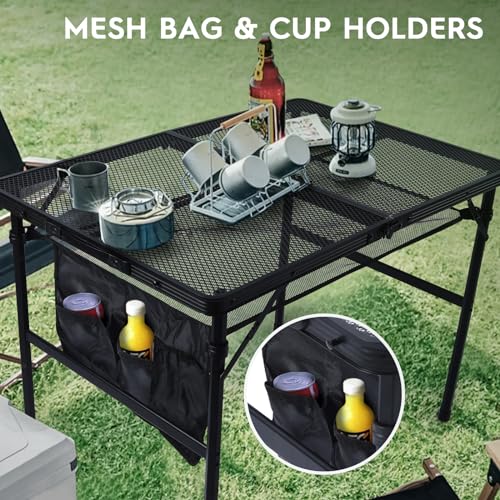 WildFinder 3x2 FT Folding Grill Table, Portable Camping Table for Outside, Adjustable Height Folding Table with Desktop & Mesh Bag, Lightweight Outdoor Table for Camping, Picnic, BBQ - size: 3x2FT