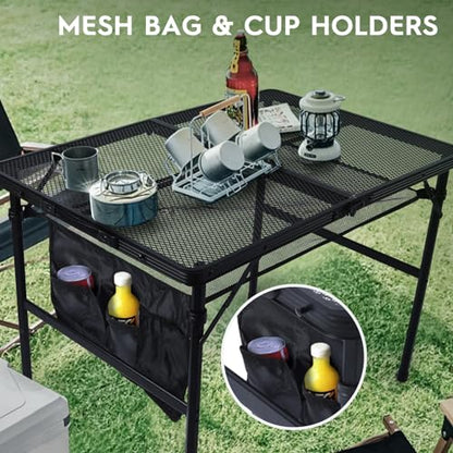 WildFinder 3x2 FT Folding Grill Table, Portable Camping Table for Outside, Adjustable Height Folding Table with Desktop & Mesh Bag, Lightweight Outdoor Table for Camping, Picnic, BBQ - size: 3x2FT