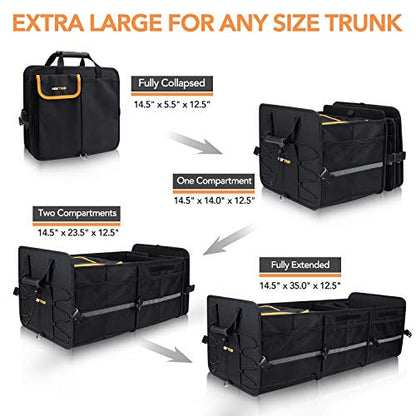 HEYTRIP Large Trunk Organizer With Built-in Leakproof Cooler Bag, 2 Tie-Down Straps, 4 Removable Dividers, Foldable Cover, Built with 2mm PE Board - color: Black
