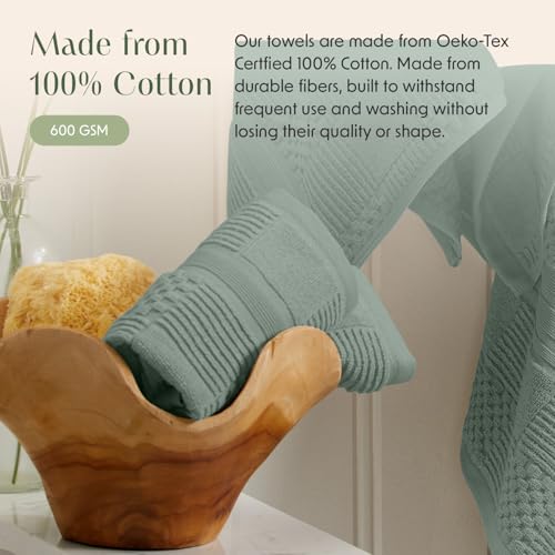 Springtree Home 100% Cotton Bathroom Towel Set | 6 Piece Set - Green Bath Towels | Geometric Textured Design | Absorbent & Quick-Dry | Oeko-TEX® Standard 100 Cotton | Myla Collection - Lily Pad Green - color: Lily Pad Green, size: 6 Piece Set