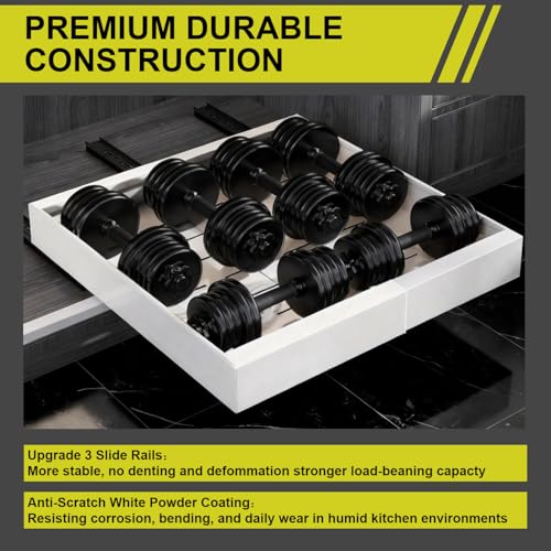 1-Pack Expandable Pull Out Cabinet Organizer 21" Deep with 3 Slide Rails, Adjustable Width (12"-22") Drawer Organizer for Kitchen Pantry Base Cabinets, Fixed with Roll Out Shelves Adhesive, White - size: 1 Pack